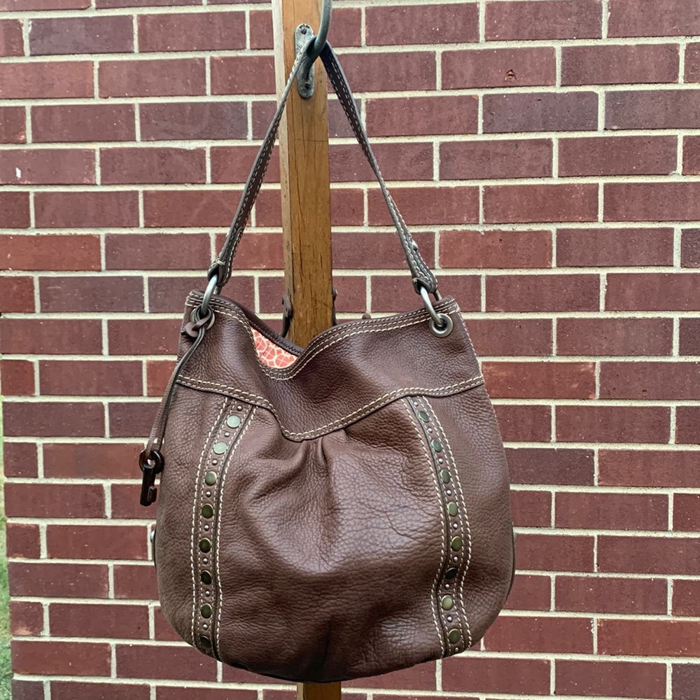 EUC - Fossil - Leather Hobo Bag with Decorative Brads & Stitching Detail